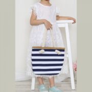 S18-3-4-HDG3912NV - KIDS STRIPED PRINT SUMMER TOTE BAG-NAVY/6PCS - Image 2