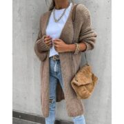Basic Khaki Plain Open Front Cardigan - Image 2