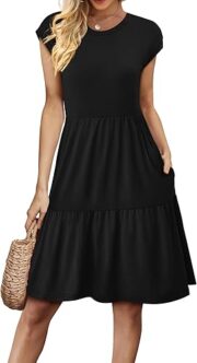 Summer Dresses for Women 2025 Cap Sleeve Casual Sundresses Floral Tiered Swing Babydoll Vacation Mini Dress - Image 2