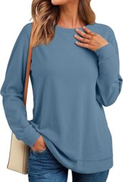 Crewneck Fall Sweatshirts for Women Trendy- Women's Plain Long Sleeve Pullover Tops with Pockets Fashion - Image 2