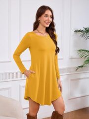 Women's Long Sleeve T Shirt Dress Crewneck Knee Length Loose Casual Flowy Swing Tunic Dresses with Pockets - Image 5