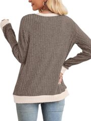 Womens Tops Long Sleeve Shirts Lightweight Sweaters Loose Fit Crewneck Color Block Fall Fashion Outfits - Image 3