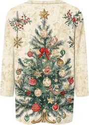 Womens Fashion 2025 Christmas Printed Funny Tshirts Xmas Holiday Tops Trendy Cute 3/4 Length Sleeve Round Neck Blouses - Image 3