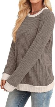 Womens Tops Long Sleeve Shirts Lightweight Sweaters Loose Fit Crewneck Color Block Fall Fashion Outfits - Image 2